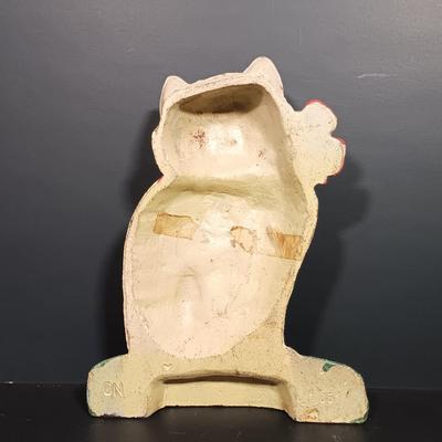 LOT 21: Cast Iron Cat Doorstop, Chalkware Crouching Cat & Italian 'Spaghetti Cat' (Some Broken Fur)