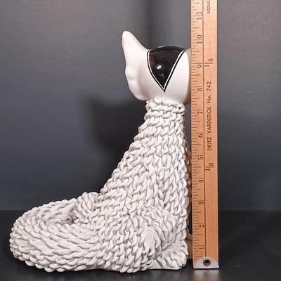 LOT 21: Cast Iron Cat Doorstop, Chalkware Crouching Cat & Italian 'Spaghetti Cat' (Some Broken Fur)