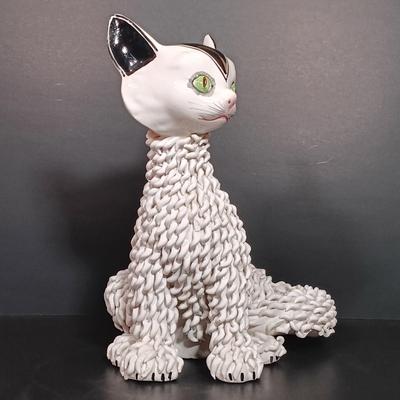 LOT 21: Cast Iron Cat Doorstop, Chalkware Crouching Cat & Italian 'Spaghetti Cat' (Some Broken Fur)