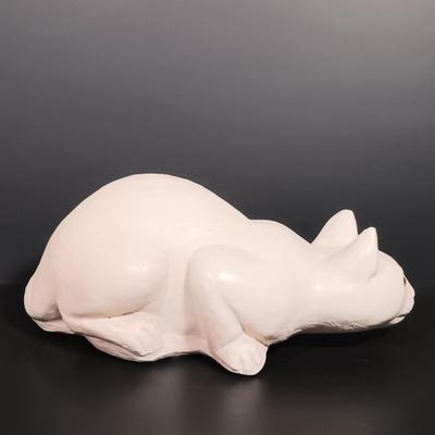 LOT 21: Cast Iron Cat Doorstop, Chalkware Crouching Cat & Italian 'Spaghetti Cat' (Some Broken Fur)