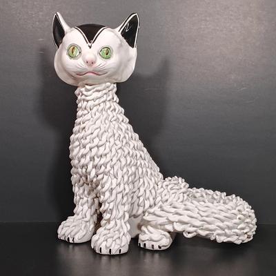 LOT 21: Cast Iron Cat Doorstop, Chalkware Crouching Cat & Italian 'Spaghetti Cat' (Some Broken Fur)