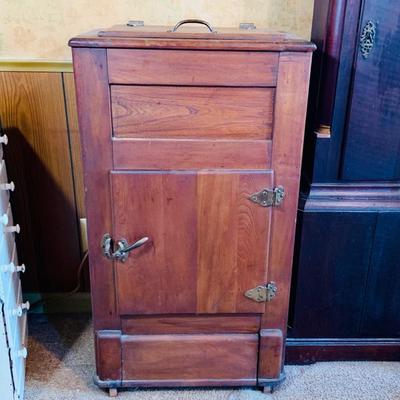 LOT 33: Antique/Early 20th Century Wood and Metal Icebox
