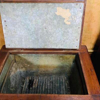 LOT 33: Antique/Early 20th Century Wood and Metal Icebox