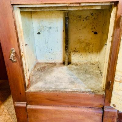 LOT 33: Antique/Early 20th Century Wood and Metal Icebox