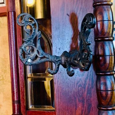 LOT 35: Large Antique Wood Hall Tree with Mirror and Storage Seat