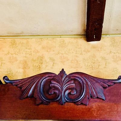 LOT 35: Large Antique Wood Hall Tree with Mirror and Storage Seat