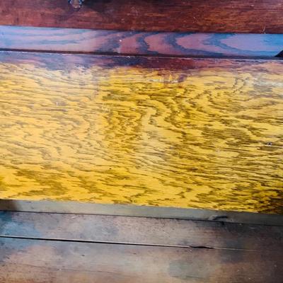 LOT 35: Large Antique Wood Hall Tree with Mirror and Storage Seat