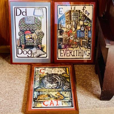 LOT 36: Set of Three Mary Azarian Hill Farm Alphabet Wall Art C, D and E