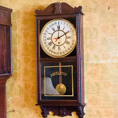 LOT 37: William Gilbert Style Antique Regulator Wood Wall Clock