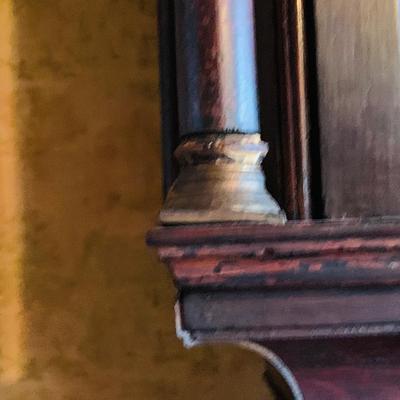 LOT 38: Antique Wooden Grandfather Clock with Golden/Brass Face and Golden/Brass Eagle Finials