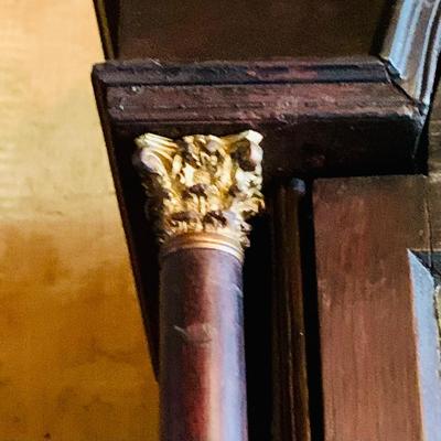 LOT 38: Antique Wooden Grandfather Clock with Golden/Brass Face and Golden/Brass Eagle Finials