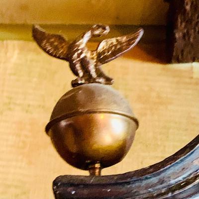 LOT 38: Antique Wooden Grandfather Clock with Golden/Brass Face and Golden/Brass Eagle Finials