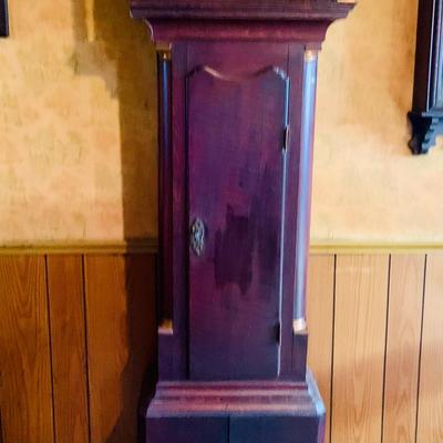 LOT 38: Antique Wooden Grandfather Clock with Golden/Brass Face and Golden/Brass Eagle Finials