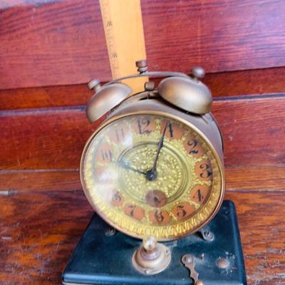 LOT 39: Vintage Possibly Handcrafted Early Twenth Century TIme Piece which Has a Gilbert Wind-up Alam Clock with Battery Operated Light