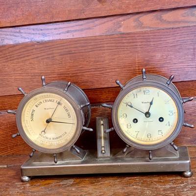 LOT 40: Vintage/Antique Waterbury Bronze Ship Bell Barometer, Clock and Therometer