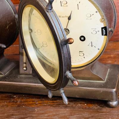 LOT 40: Vintage/Antique Waterbury Bronze Ship Bell Barometer, Clock and Therometer