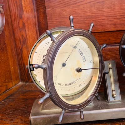 LOT 40: Vintage/Antique Waterbury Bronze Ship Bell Barometer, Clock and Therometer