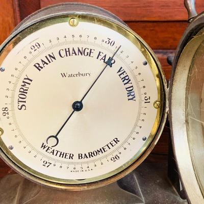 LOT 40: Vintage/Antique Waterbury Bronze Ship Bell Barometer, Clock and Therometer