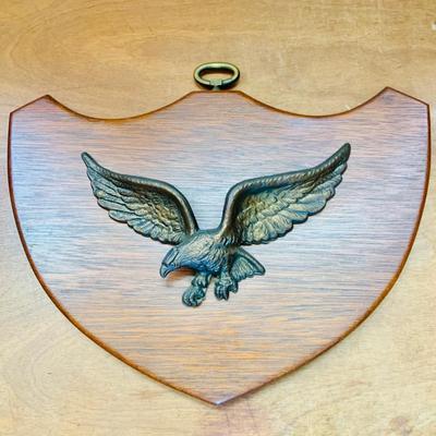 LOT 43: Wood Mounted Brass/Metal Eagles and a Brass Eagle Figure
