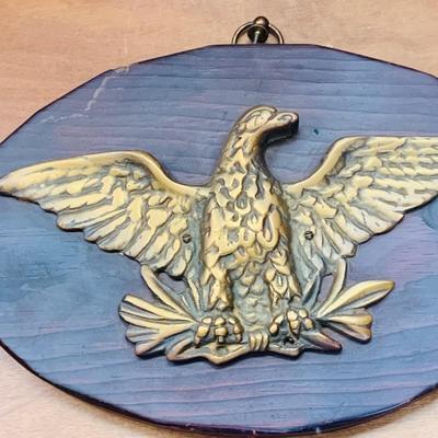 LOT 43: Wood Mounted Brass/Metal Eagles and a Brass Eagle Figure