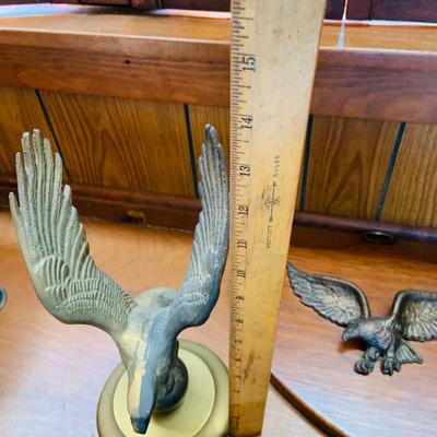 LOT 43: Wood Mounted Brass/Metal Eagles and a Brass Eagle Figure