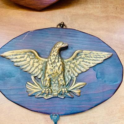 LOT 43: Wood Mounted Brass/Metal Eagles and a Brass Eagle Figure