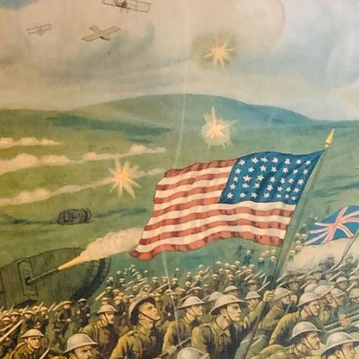 LOT 46: Antique Framed WWI Posters - 'Liberty Girl" and 1918 E.G Renesch "Over The Top"