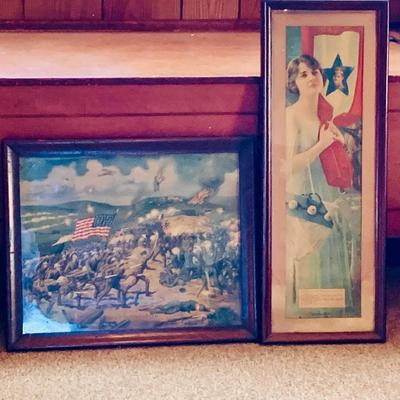 LOT 46: Antique Framed WWI Posters - 'Liberty Girl" and 1918 E.G Renesch "Over The Top"