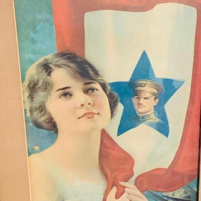 LOT 46: Antique Framed WWI Posters - 'Liberty Girl" and 1918 E.G Renesch "Over The Top"