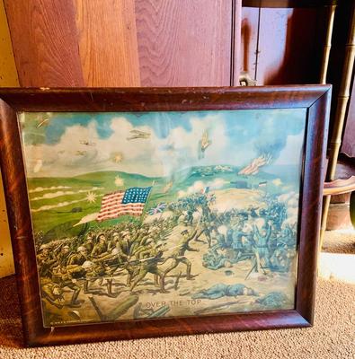 LOT 46: Antique Framed WWI Posters - 'Liberty Girl" and 1918 E.G Renesch "Over The Top"