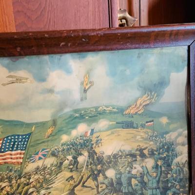 LOT 46: Antique Framed WWI Posters - 'Liberty Girl" and 1918 E.G Renesch "Over The Top"