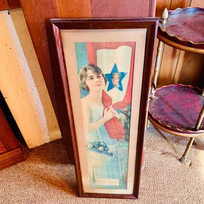 LOT 46: Antique Framed WWI Posters - 'Liberty Girl" and 1918 E.G Renesch "Over The Top"