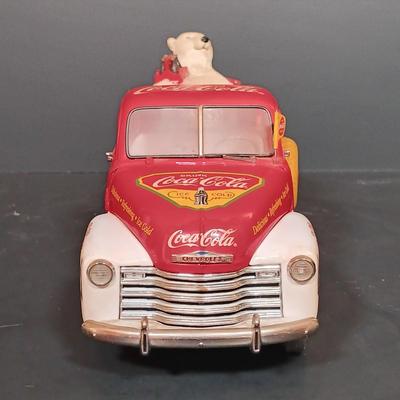 Canister. Danbury Mint Coca-Cola Soda Fountain Clock w/ Coca-Cola Bear Pickup Truck & 1931 Delivery Truck