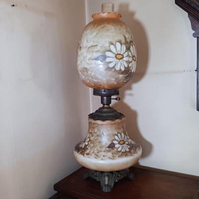 LOT 164: Hand-Painted Glass Hurricane Lamp