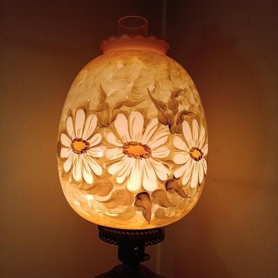 LOT 164: Hand-Painted Glass Hurricane Lamp