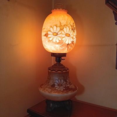 LOT 164: Hand-Painted Glass Hurricane Lamp