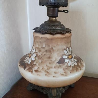 LOT 164: Hand-Painted Glass Hurricane Lamp