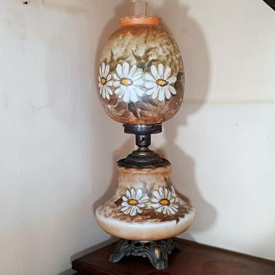 LOT 164: Hand-Painted Glass Hurricane Lamp