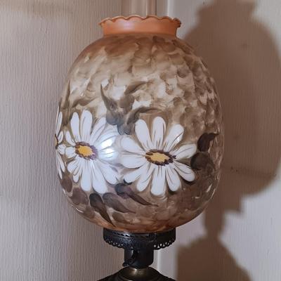 LOT 164: Hand-Painted Glass Hurricane Lamp