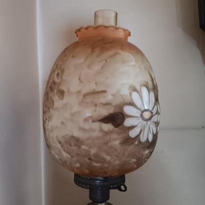 LOT 164: Hand-Painted Glass Hurricane Lamp