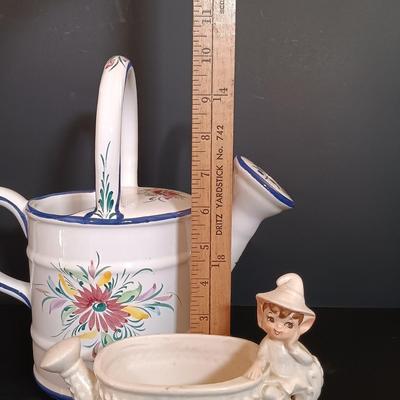 LOT 171: Lustreware Pixie Watering Can, IPC Co Portugal Ceramic Watering Can & More