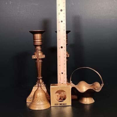 LOT 176: Electrified Brass Ship's Lantern with a Collection of Brass Decor & Lucite Paperweight