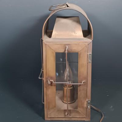 LOT 176: Electrified Brass Ship's Lantern with a Collection of Brass Decor & Lucite Paperweight