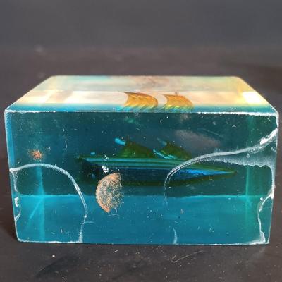 LOT 176: Electrified Brass Ship's Lantern with a Collection of Brass Decor & Lucite Paperweight