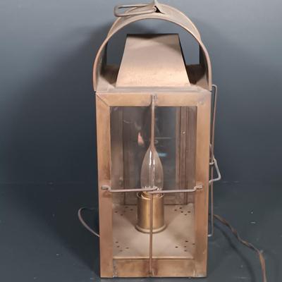 LOT 176: Electrified Brass Ship's Lantern with a Collection of Brass Decor & Lucite Paperweight