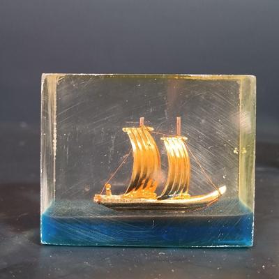 LOT 176: Electrified Brass Ship's Lantern with a Collection of Brass Decor & Lucite Paperweight