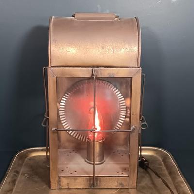 LOT 176: Electrified Brass Ship's Lantern with a Collection of Brass Decor & Lucite Paperweight