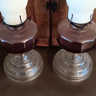 LOT 178: Pair of (2) Eagle Glass Oil Lamps w/ a 15" and 8" Glass Oil Lamp