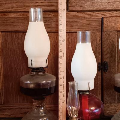 LOT 178: Pair of (2) Eagle Glass Oil Lamps w/ a 15" and 8" Glass Oil Lamp