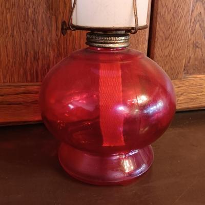 LOT 178: Pair of (2) Eagle Glass Oil Lamps w/ a 15" and 8" Glass Oil Lamp